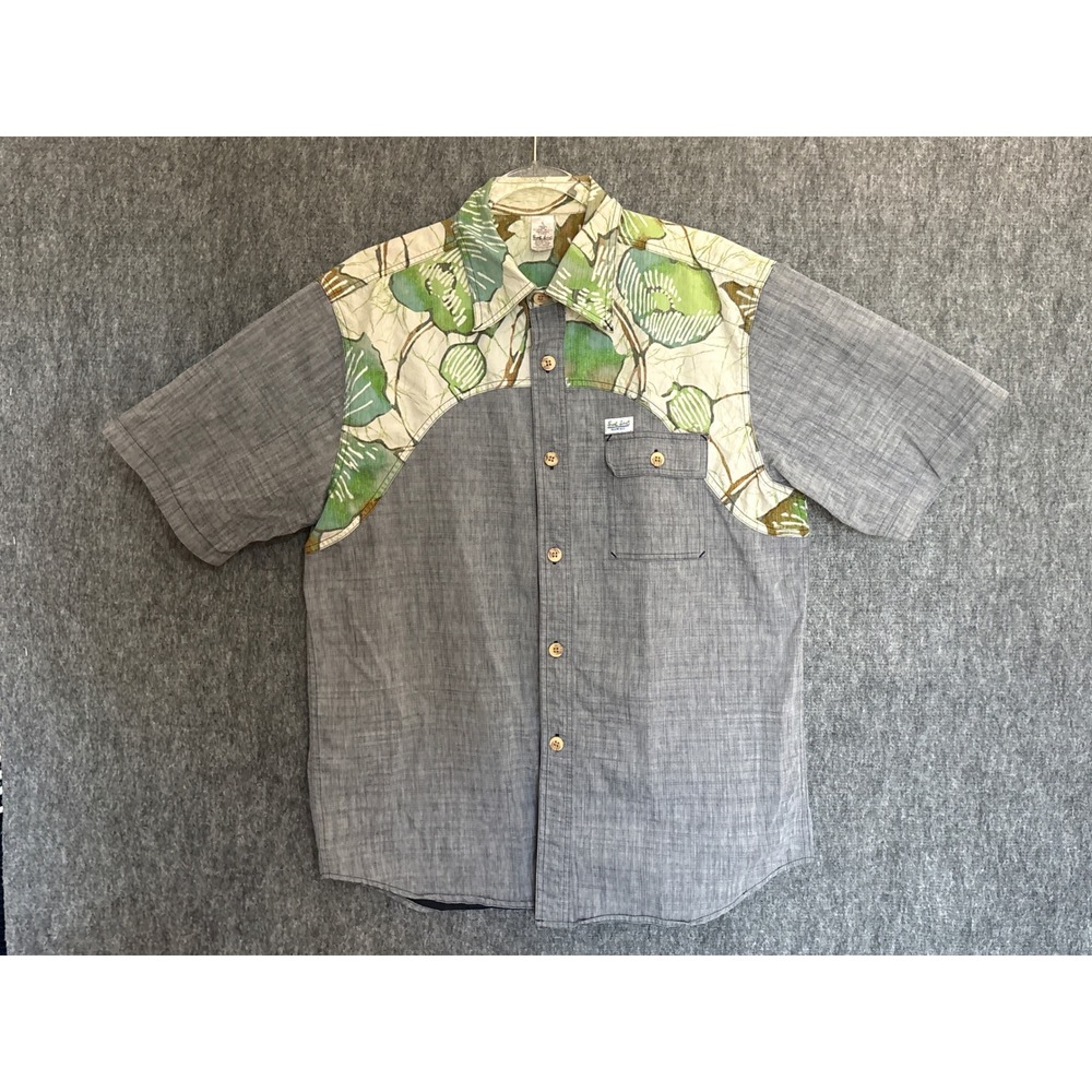 Surf Line Hawaii Mens XL Grey Green Floral Western Yoke Button Down‎ Shirt